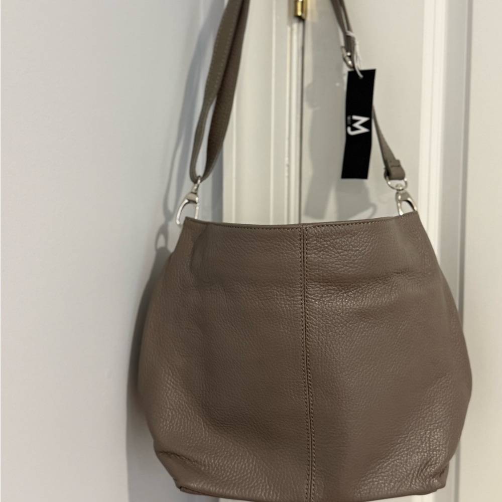 Elegant Gray Italian Leather Shoulder Bag - Marco James